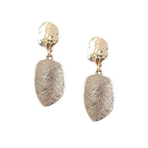 Approx. Size: 35mm Gold Brushed and Hammered Dangle Earrings 