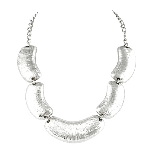 Approx. length: 14-17" Silver Metal Brushed Bib Chain Necklace 