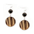 Animal Printed Round with Black Bead Silver Earrings