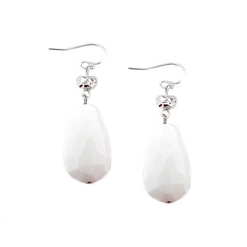 White Cut Beads with Silver Bead Earrings