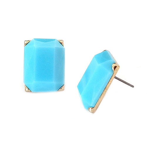Turquoise Color Square Cut Bead Stud Earrings