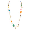 Multi Color Beads with Gold Coin Long Necklace 