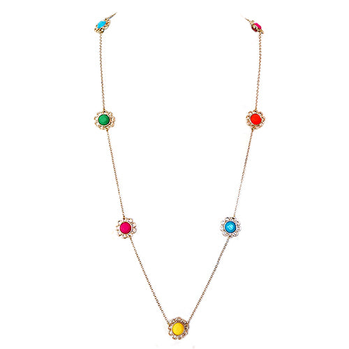 Multi Color Mixed Gold Flower Long Necklace