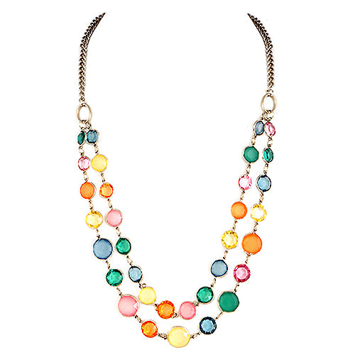 Multi Rainbow Beads Gold Two-Strand Necklace