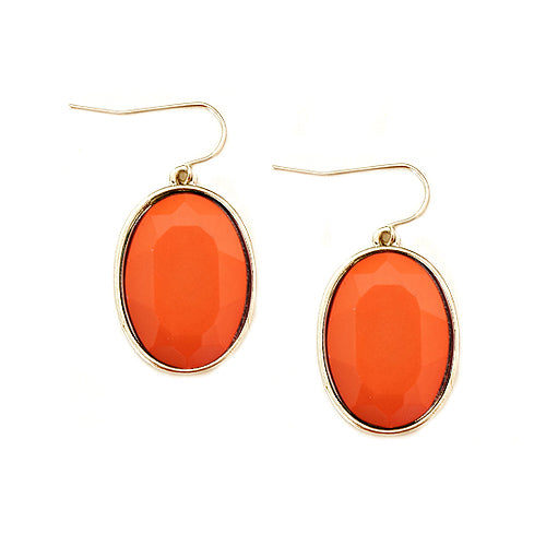 Coral Oval Cut Bead Gold Earrings