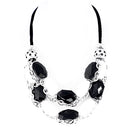 Black and White Mixed Beads with Silver Chain Black Suede Necklace