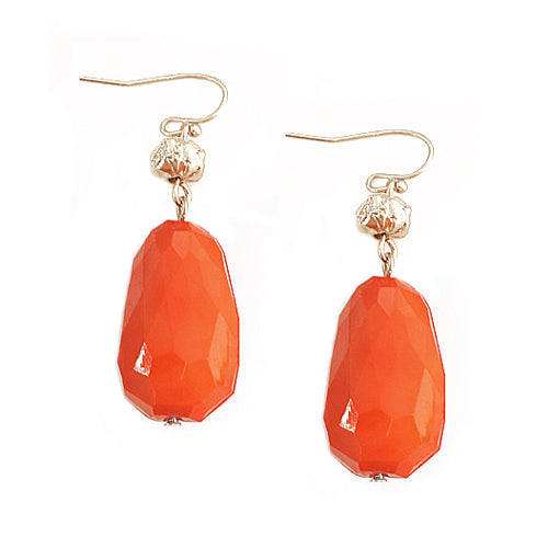 Coral Cut Beads with Gold Bead Earring
