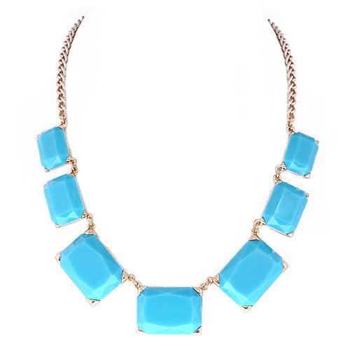 Turquoise Square Cut Bead Gold Necklace 