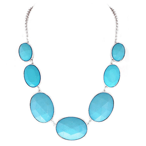 Turquoise Round Cut Bead Silver Necklace 