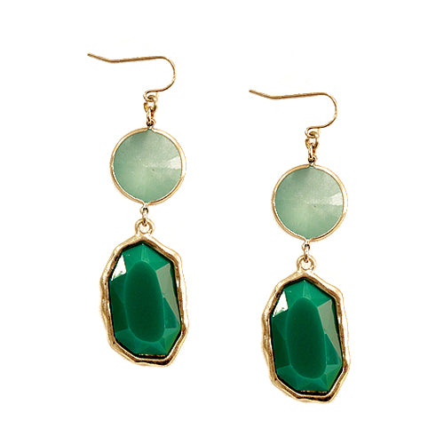 Emerald Green Mixed Cut Bead Gold Dangle Earrings