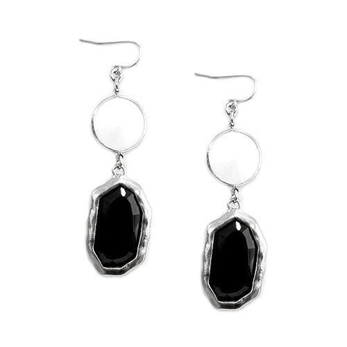 Black and White Cut Bead Silver Dangle Earrings