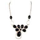 Jet Cut Glass Crystal Flower Gold Necklace