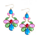 Multi Cut Glass Crystal Flower Gold Earrings