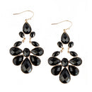 Jet Cut Glass Crystal Flower Gold Earrings