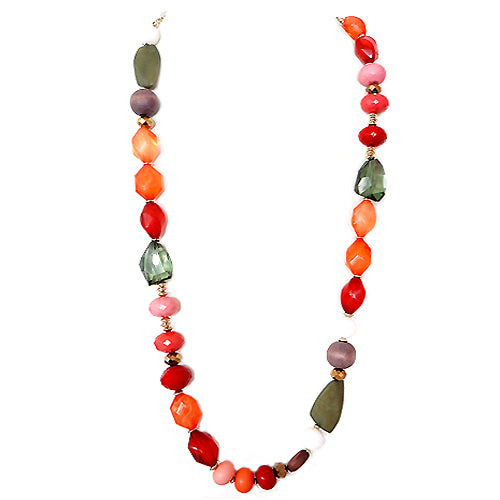 Red Green Coral Mixed Multi Beaded Long Necklace