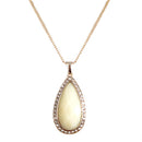 Teardrop Cream Color Cut Stone with Rhinestone Gold Necklace
