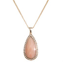 Teardrop Light Pink Color Cut Stone with Rhinestone Gold Necklace
