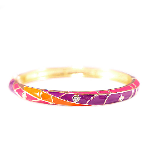 Gold-Tone Coral Purple Fuchia And Crystal Hinged Bracelets