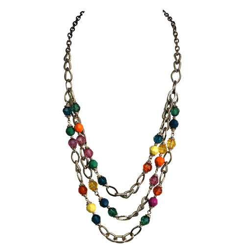 Multi-colored beaded necklace with gold chain