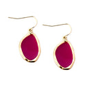 Fuchsia Enamel Oval Shape Gold Dangle Earrings