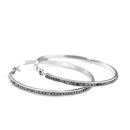 Silver Round with Hematite Rhinetone Hoop Earrings