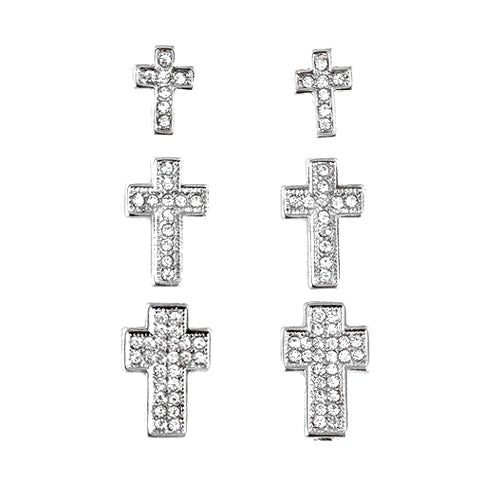 Rhinestone Silver Cross Stud Earrings Set of 3pairs