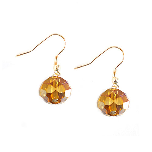 Brown Glass Crystal with Gold Dangle Earrings