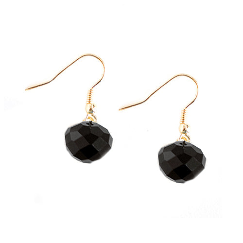 Jet Glass Crystal with Gold Dangle Earrings 