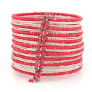 Silver-Tone Red Seed Bead Hinged Bracelets