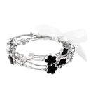 Black Enamel Five Leaves Clover and Rhinestone with Bow Silver Bracelet Set of 5pcs