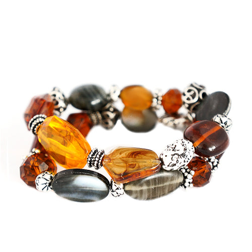 Brown Bead and Mother of Pearl Stretch Bracelet Set of 2pcs  