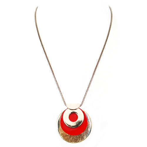 Red and Gold Round MedalPendant Necklace