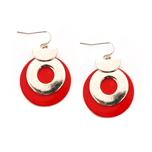 Red and Gold Round Medal Earrings