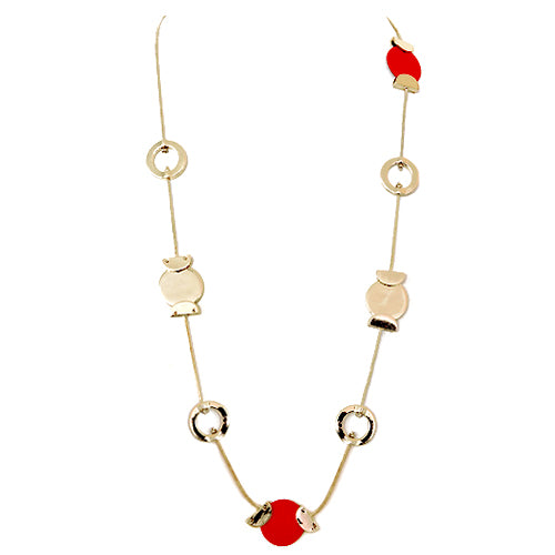 Red and Gold Round Medals Long Necklace