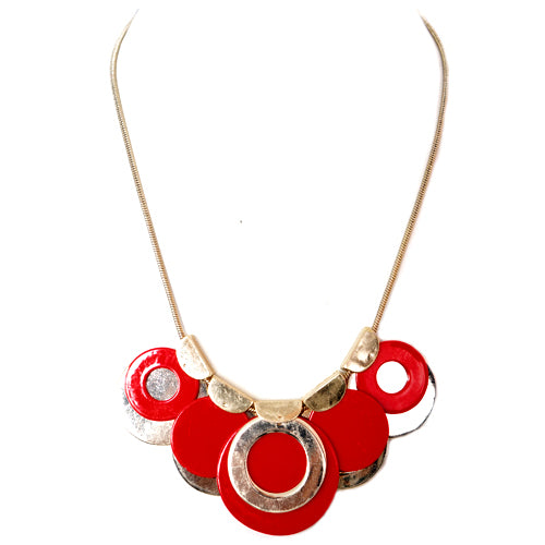 Red and Gold Round Medals Necklace