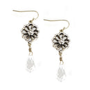 Gold Flower with Clear Bead Dangle Earrings