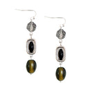Black Mixed Beaded Silver Dangling Earrings
