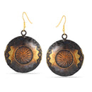 Gold-Oxidised Tone Metal Circle Drop Earrings
