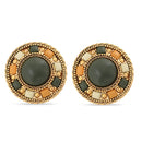 Antique Gold-Tone Olive And Cream Plastic Clip On Earrings