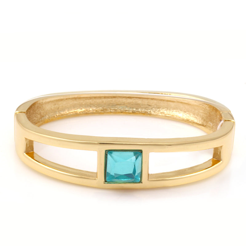 Gold  Turquoise Square Faceted Crystal Hinged Bracelet