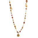 Gold-Tone Metal Charm Brown Beads Necklace