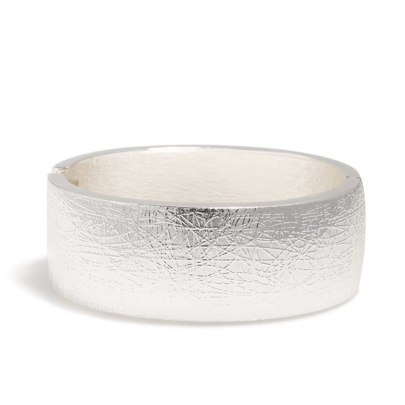 Silver Textured Oval Hinged Bracelet