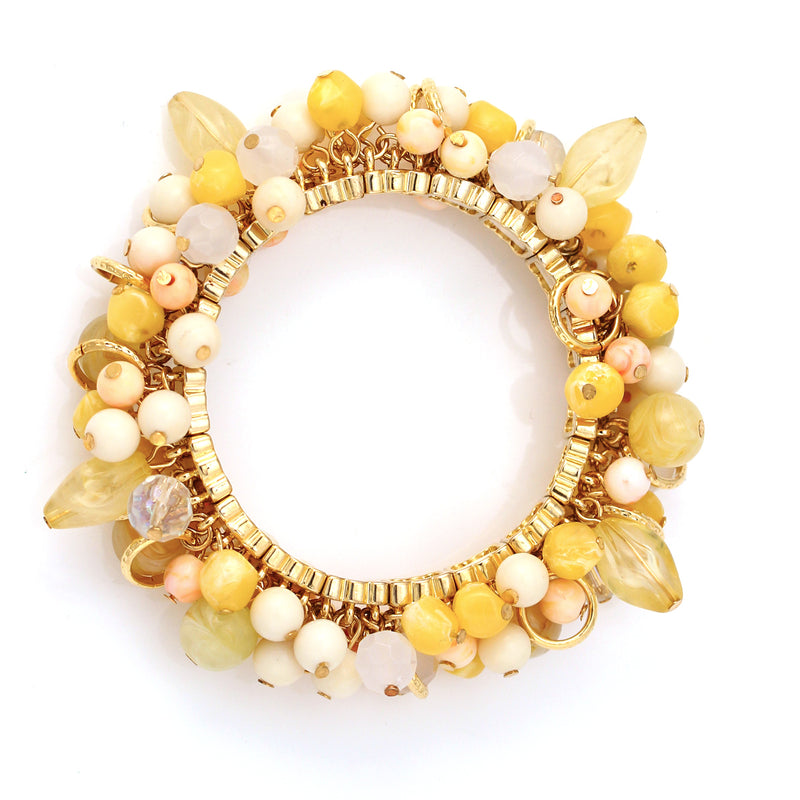 Gold-Tone Metal Cream Beads Stretch Bracelets
