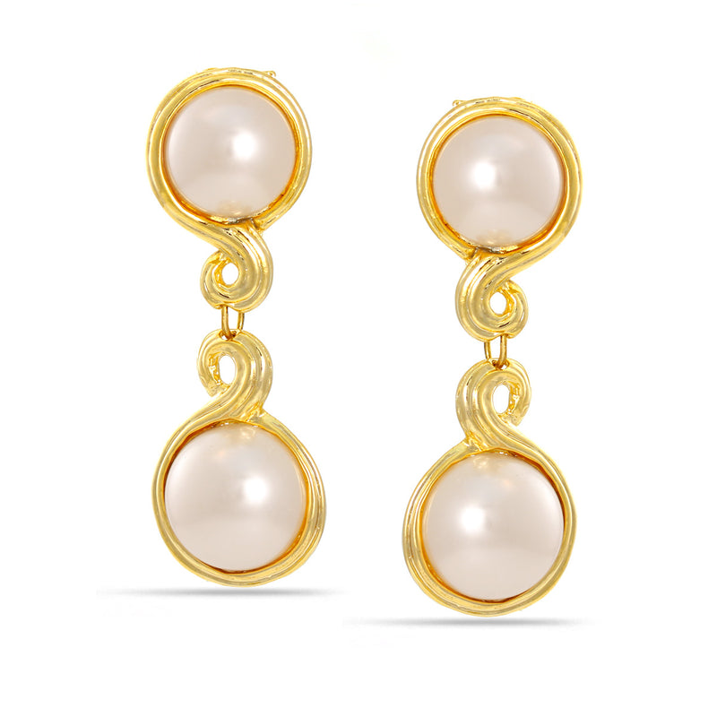 Gold-Tone Metal Cream Pearl Clip On Earrings