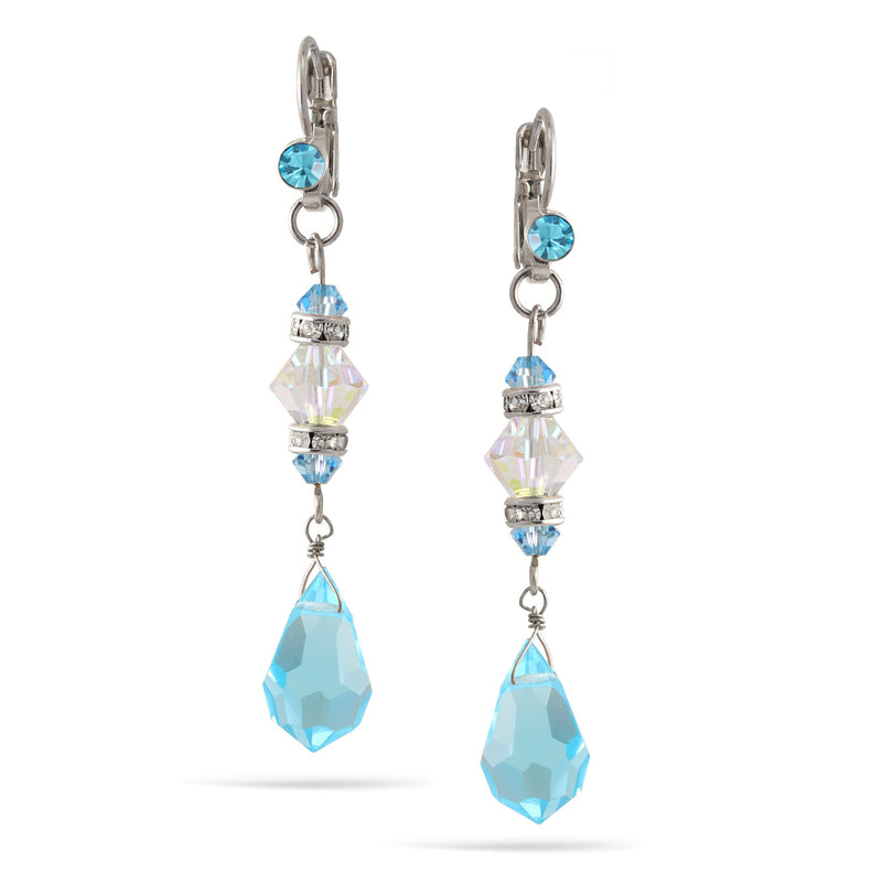 Silver Blue Crystal Drop Earrings