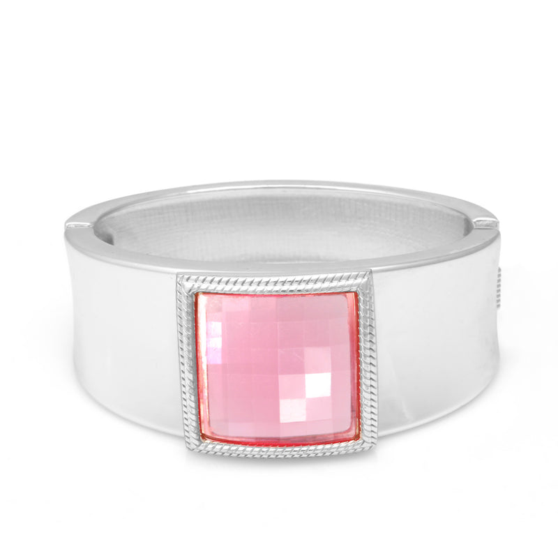 Silver Pink Faceted Crystal Hinged Bracelet