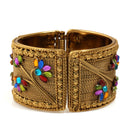 Gold Multicolor Crystal Flower Hinged Btacelet