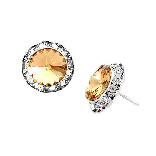 Approx. Size: 15mm Topaz Glass Crystal with Clear Rhinestone Silver Stud Earrings 