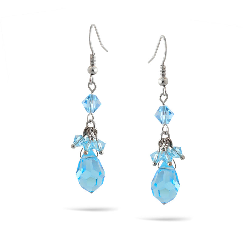 Silver Blue Crystal Drop Earrings