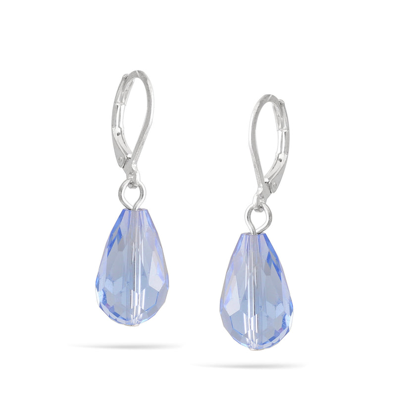 Silver Blue Crystal Teardrop Earrings